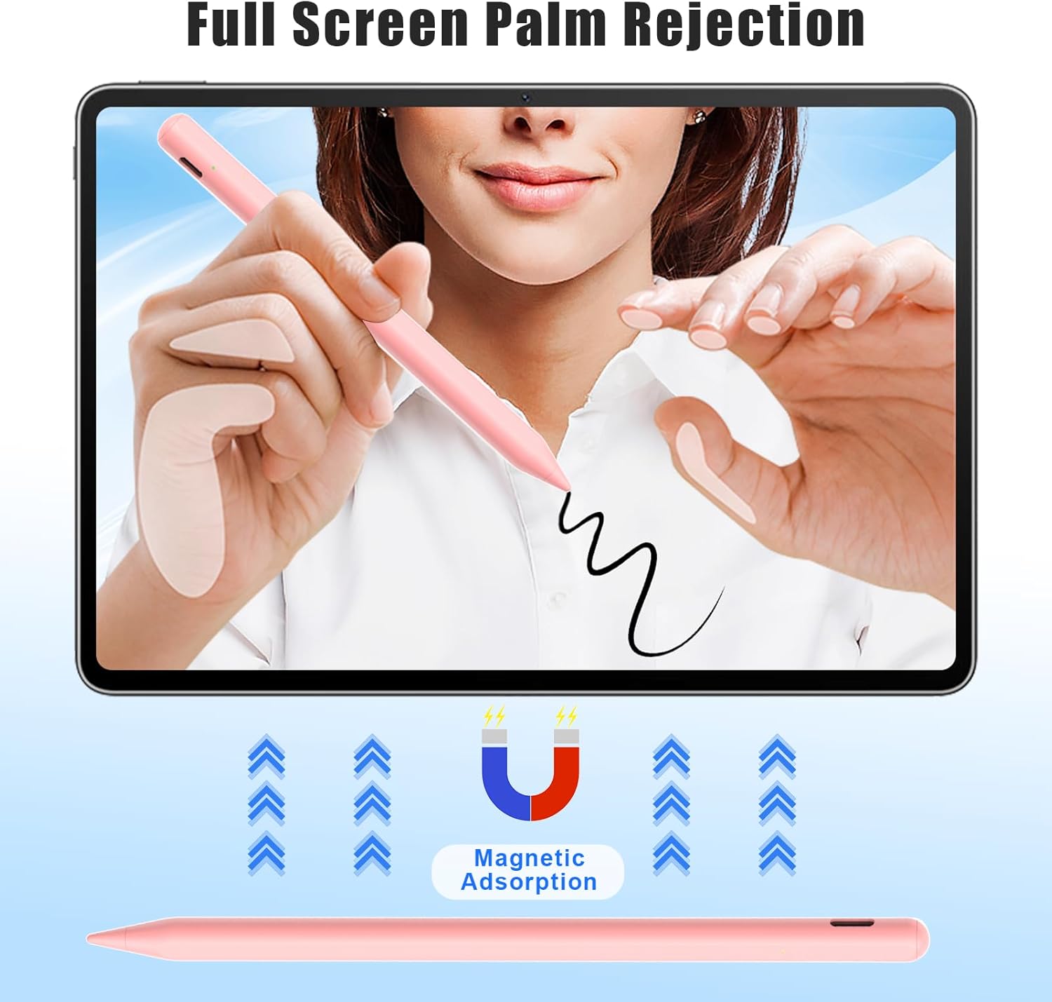 Pencil 2nd Generation for iPad 2018-2024 Released Model 8 Mins Fast Charge Stylus Pen Compatible with iPad Pro 11/12.9/M4, iPad Air 3/4/5/M2,iPad mini 7(A17 Pro/6/5 Gen, iPad 10/9/8/7/6 Pink