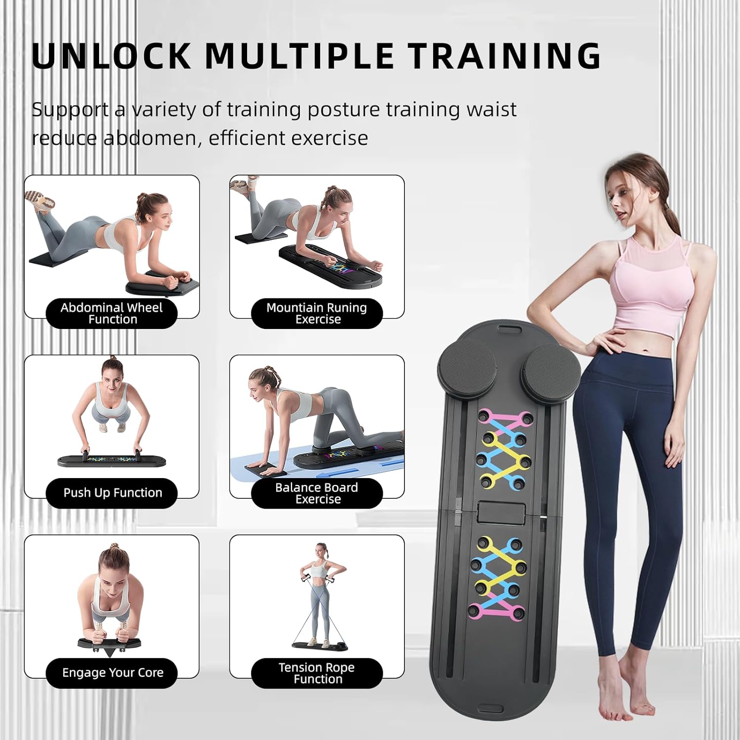 Pilates Board - Pilates Reformer Set, Multifunctional Portable and Foldable Pilates Reformers Machine for Home Workout, 6 in 1 Adjustable  Non-Slip Pilates Boards for Women