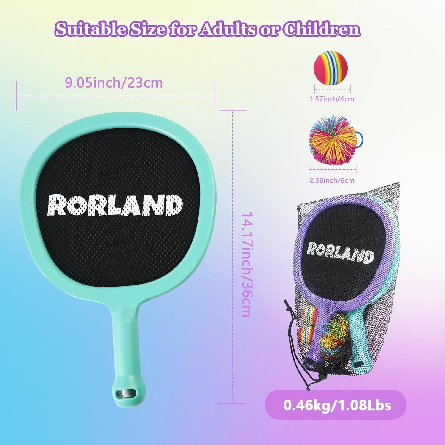 Racquet Paddle Bouncy Ball Play Set for Kids Adults Family Activities Rackets, Indoor Outdoor Play Games,Children’s Pool Beach Sport Toys(with 4 Balls)