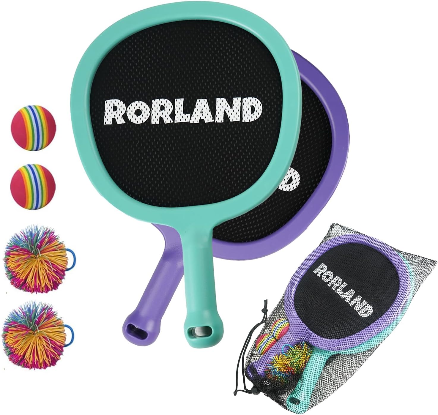 Racquet Paddle Bouncy Ball Play Set for Kids Adults Family Activities Rackets, Indoor Outdoor Play Games,Children’s Pool Beach Sport Toys(with 4 Balls)