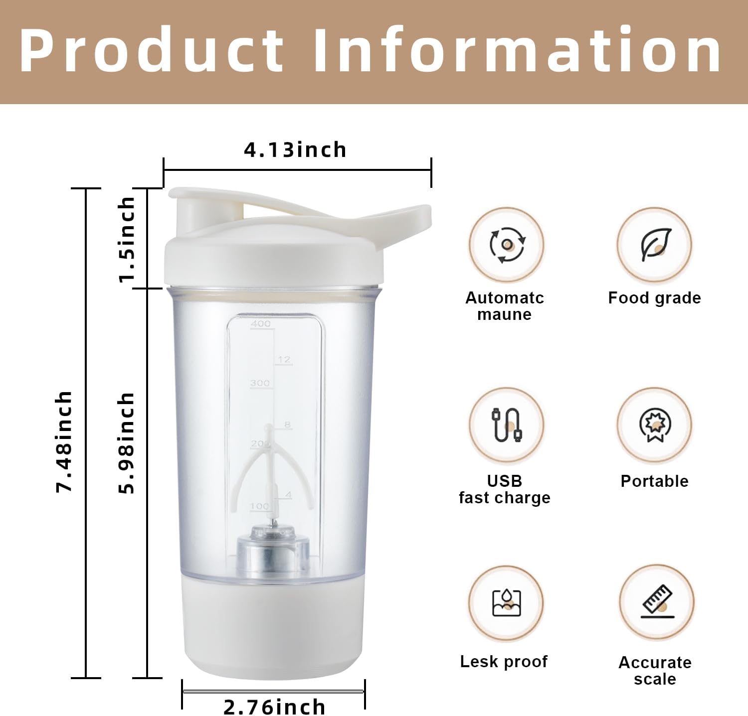 Rechargeable Auto Magnetic Coffee Mug,Waterproof Self Stirring Mug for Milk/Cocoa at Office/Kitchen/Travel/Smooth Protein Shakes