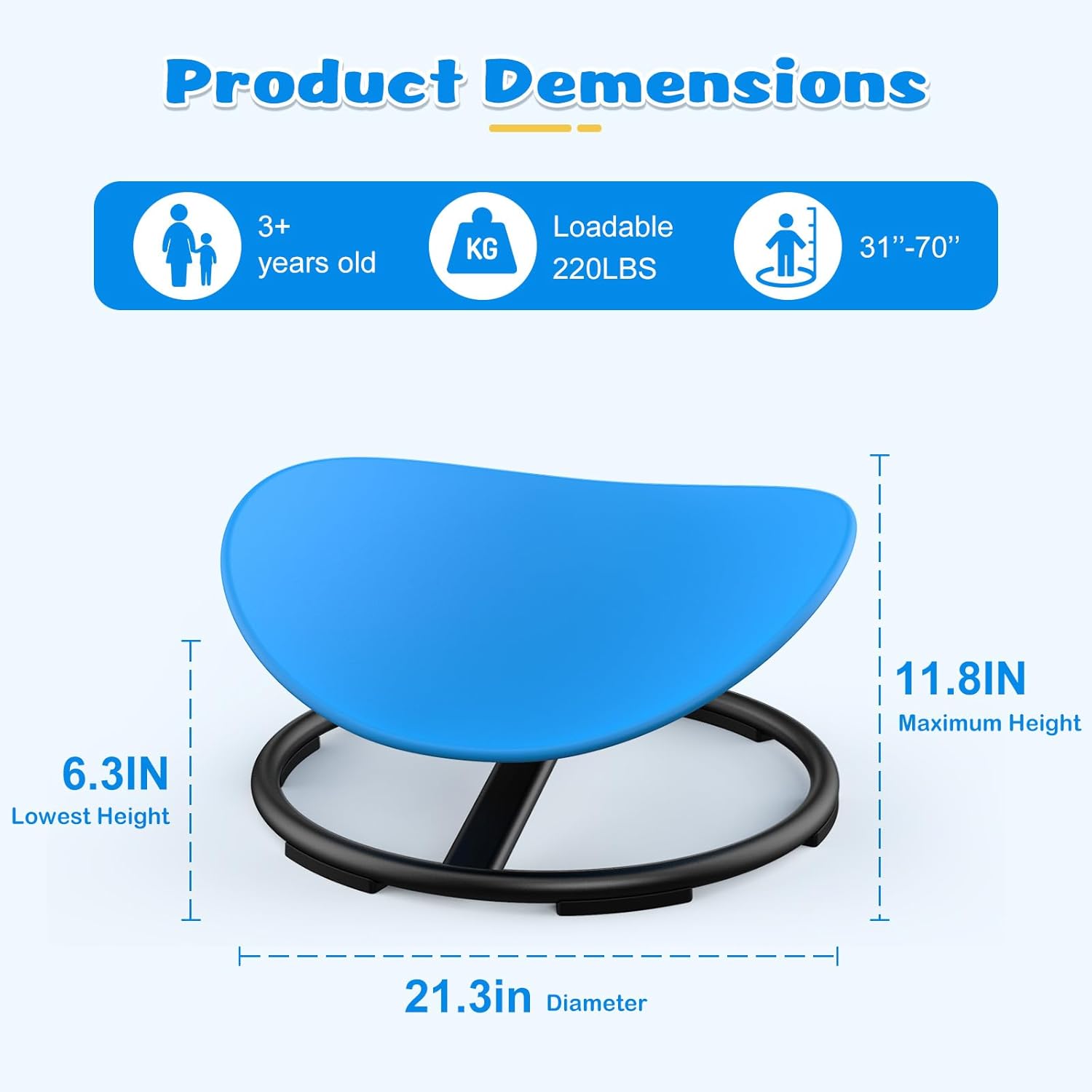 RetroAudio Sensory Spinning Chair for Autistic Kids Sensory Swivel Chairs for Kids Sit and Spin Toys for Toddlers 3+ Enhancing Motor Skills Educational Indoor  Outdoor Toys (Blue)