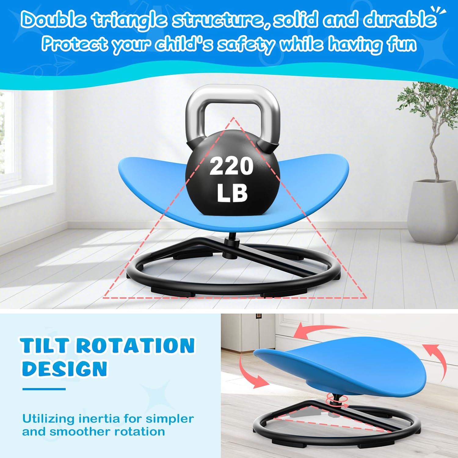 RetroAudio Sensory Spinning Chair for Autistic Kids Sensory Swivel Chairs for Kids Sit and Spin Toys for Toddlers 3+ Enhancing Motor Skills Educational Indoor  Outdoor Toys (Blue)