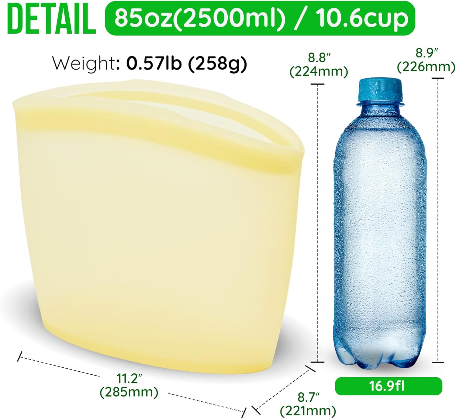 Reusable Silicone Food Storage Bags 2.1Cup (17oz), Airtight food Storage Containers Food Grade Silicone Snack Bags, BPA Free Food Storage Container, Microwave Safe, Sous Vide Container, Taupe Brown