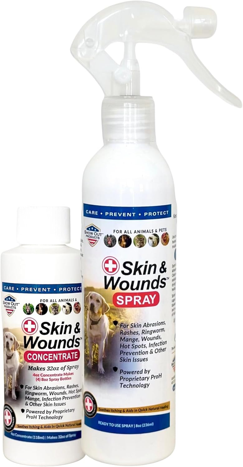 Show Out Skin  Wound Spray for Dogs  Cat - Remedy for Dog Hot Spot, Cleans and Repairs skin, Wound Care, Relief for Hot Spots, Skin Allergies, Dry, Itching Skin (Makes 32 oz of Solution for Pet)