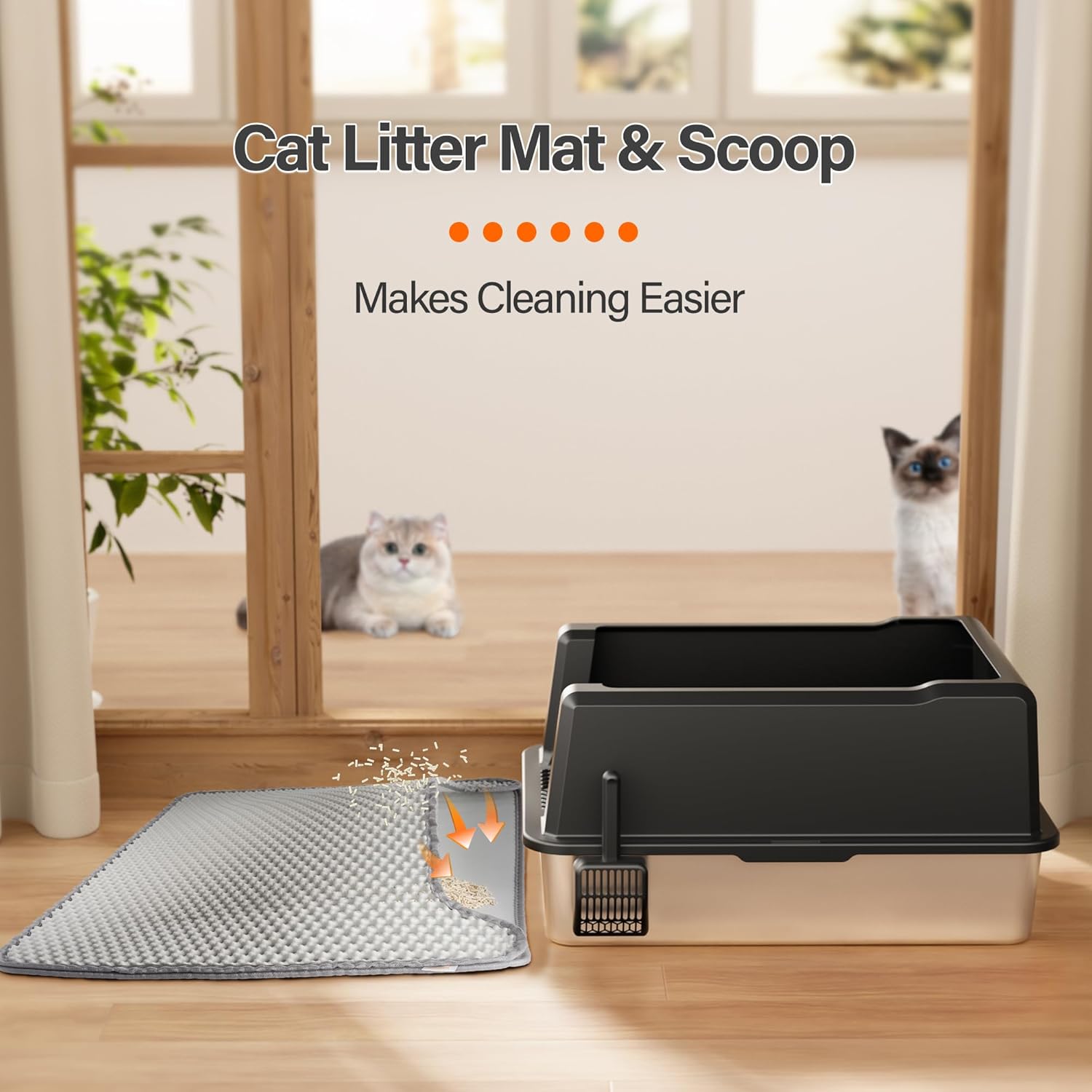 Stainless Steel Jumbo Open Cat Litter Box, XXXL 28x20.5x14 for Large Cats Multi-Cat Households, Anti-Leakage High Walls Non-Slip Base, Non-Sticky, Easy Clean Durable Metal Litter Pan Stainless Steel Jumbo Open Cat Litter Box, XXXL 28x20.5x14 for Large Cats Multi-Cat Households, Anti-Leakage High Walls Non-Slip Base, Non-Sticky, Easy Clean Durable Metal Litter Pan