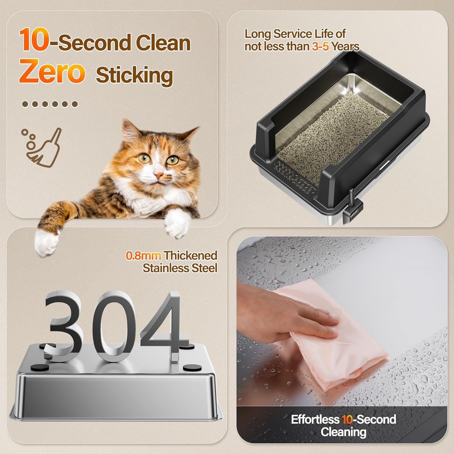 Stainless Steel Jumbo Open Cat Litter Box, XXXL 28x20.5x14 for Large Cats Multi-Cat Households, Anti-Leakage High Walls Non-Slip Base, Non-Sticky, Easy Clean Durable Metal Litter Pan Stainless Steel Jumbo Open Cat Litter Box, XXXL 28x20.5x14 for Large Cats Multi-Cat Households, Anti-Leakage High Walls Non-Slip Base, Non-Sticky, Easy Clean Durable Metal Litter Pan