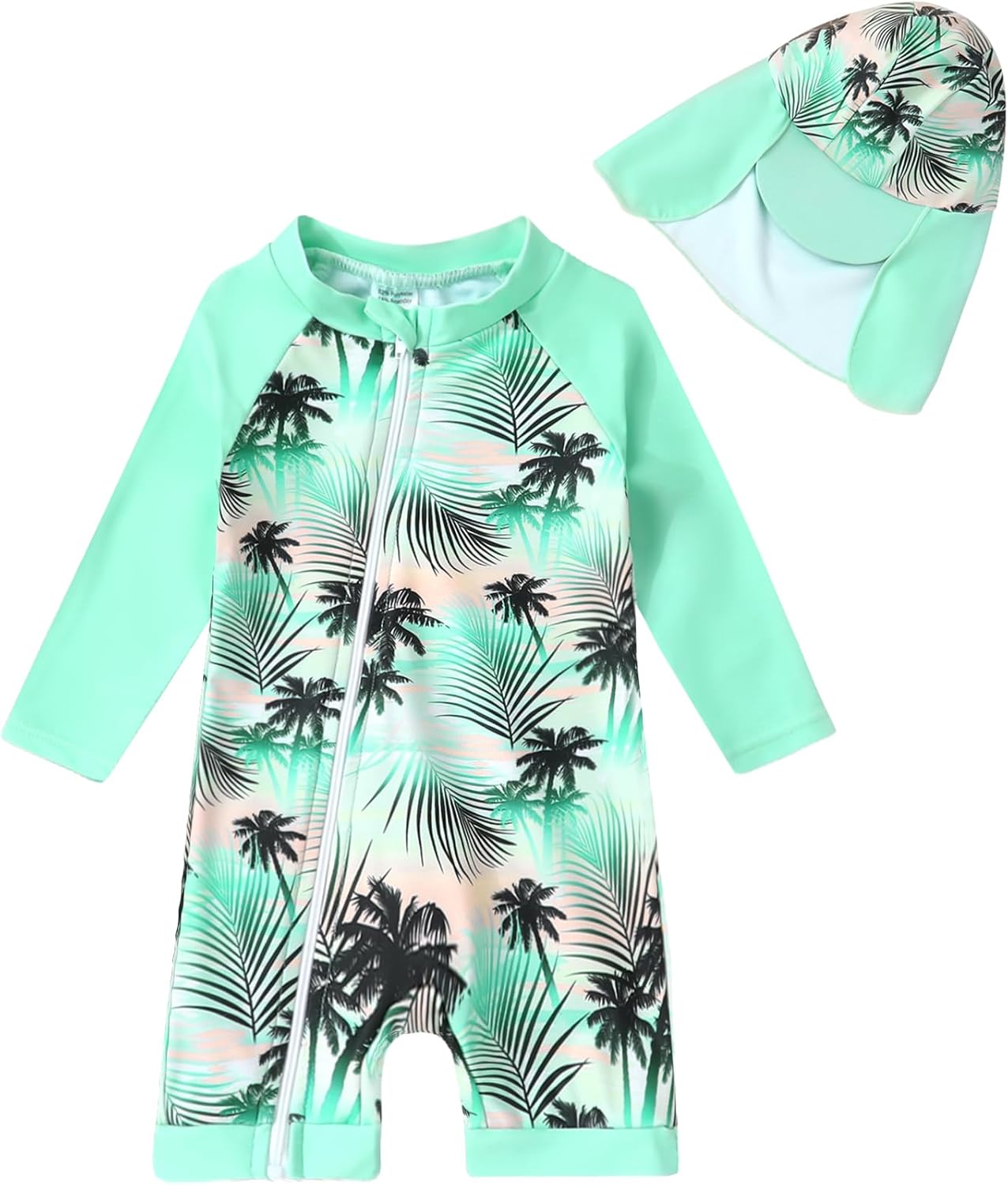 Toddler Baby Girls Swimsuit One-Piece Zipper Swimwear UPF 50+ Sun Protection Bathing Suit with Hat