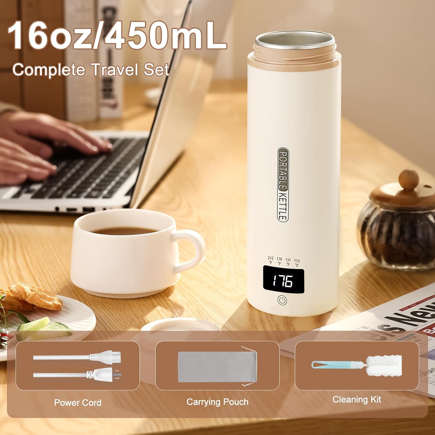 Travel Kettle Mini Portable Electric Kettle with 4 Temperature Settings, Plug in 304 Stainless Steel Mini Travel Electric Kettle with Auto Shut-off (Beige) Travel Kettle Mini Portable Electric Kettle with 4 Temperature Settings, Plug in 304 Stainless Steel Mini Travel Electric Kettle with Auto Shut-off (Beige)