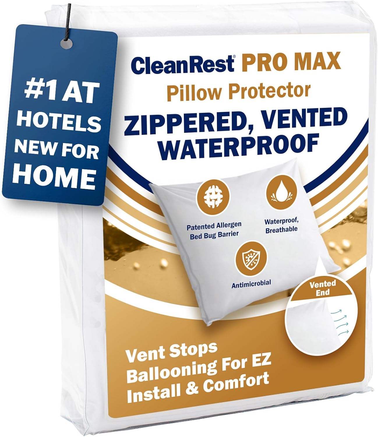 Waterproof Pillow Protector, Standard Size - CleanRest PRO Max, Zippered (1-Pack), Dust Mite Allergen Bed Bug Proof, Anti-Microbial Treated, Highly Breathable Vented for Cool Soft Sleep Waterproof Pillow Protector, Standard Size - CleanRest PRO Max, Zippered (1-Pack), Dust Mite Allergen Bed Bug Proof, Anti-Microbial Treated, Highly Breathable Vented for Cool Soft Sleep