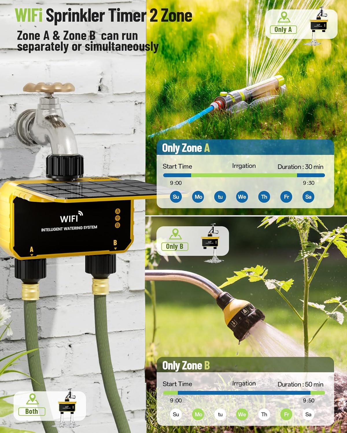 WiFi Water Timer with Brass Inlet No Need Gateway, Smart Hose Timer WiFi Sprinkler for Garden Hose, APP Remote Control Via 2.4Ghz WiFi Voice Control with Alexa and Google Assistant