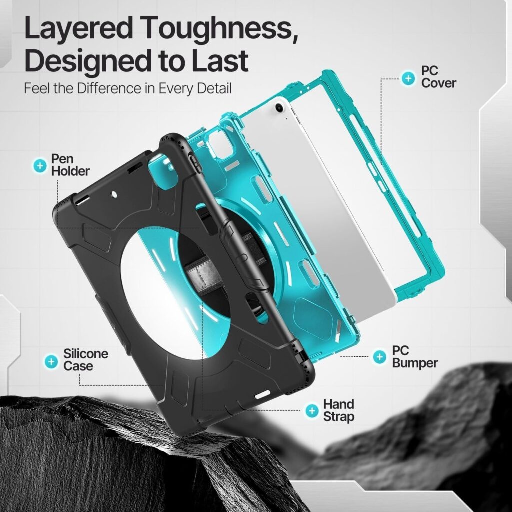 TNP Protective Case for iPad Air 13 Inch M2 6th 2024  iPad Pro 12.9 6th/5th/4th/3rd Gen (2022 2021 2020 2018) - Shockproof Cover w/Pencil Holder, Handle, Adjustable Stand  Shoulder Strap, Red