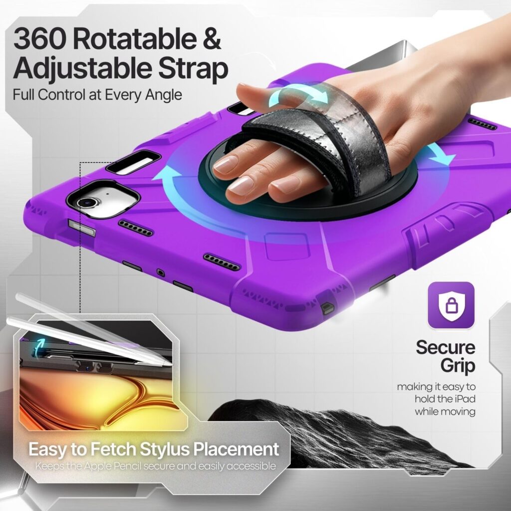 TNP Protective Case for iPad Air 13 Inch M2 6th 2024  iPad Pro 12.9 6th/5th/4th/3rd Gen (2022 2021 2020 2018) - Shockproof Cover w/Pencil Holder, Handle, Adjustable Stand  Shoulder Strap, Red