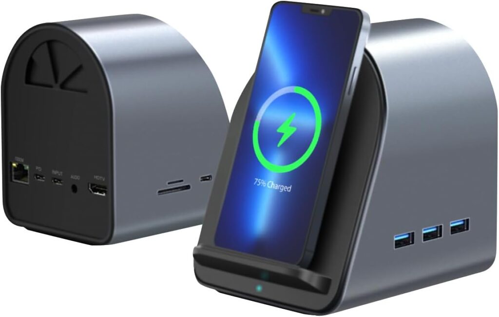 10-in-1 USB-C Multifunction Docking Station Wireless Charging USB3.0 Ports PD100W Fast Charging 4K HDMI SD/TF Card Reader Fit for Windows Mac Android iPad