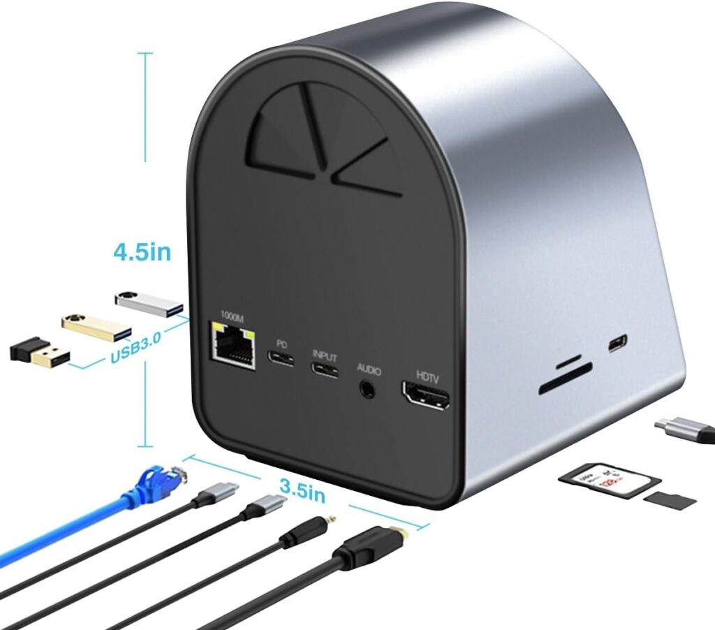 10-in-1 USB-C Multifunction Docking Station Wireless Charging USB3.0 Ports PD100W Fast Charging 4K HDMI SD/TF Card Reader Fit for Windows Mac Android iPad