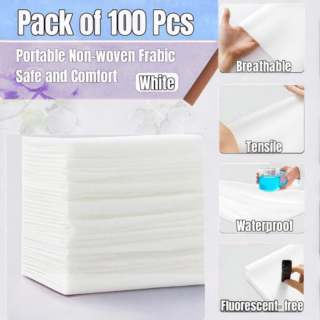 100 Pcs Disposable Bed Sheets Massage Table Covers 31x71 Non Woven Fabric Sheets for SPA Waxing Tattoo Beauty Salon Facial Esthetician Table Protector (White)