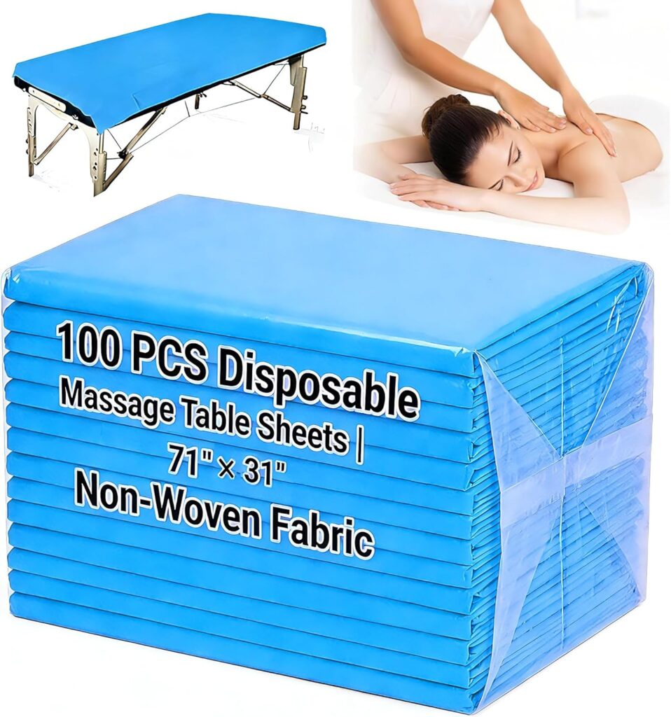 100 Pcs Disposable Bed Sheets Massage Table Covers 31x71 Non Woven Fabric Sheets for SPA Waxing Tattoo Beauty Salon Facial Esthetician Table Protector (White)