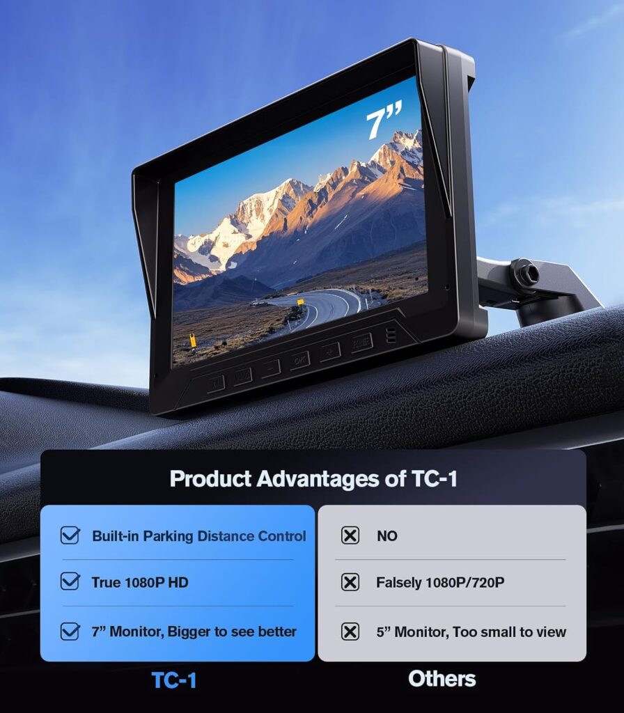 1080P Backup Camera with Backup Sensors Parking Distance Control (PDC) System, Back up Camera Waterproof Clear Night Vision Rear View Camera with 7 Monitor for Cars/Truck/SUV/RV/Van/Trailer