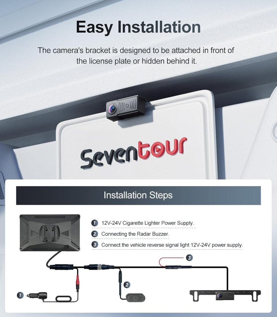 1080P Backup Camera with Backup Sensors Parking Distance Control (PDC) System, Back up Camera Waterproof Clear Night Vision Rear View Camera with 7 Monitor for Cars/Truck/SUV/RV/Van/Trailer