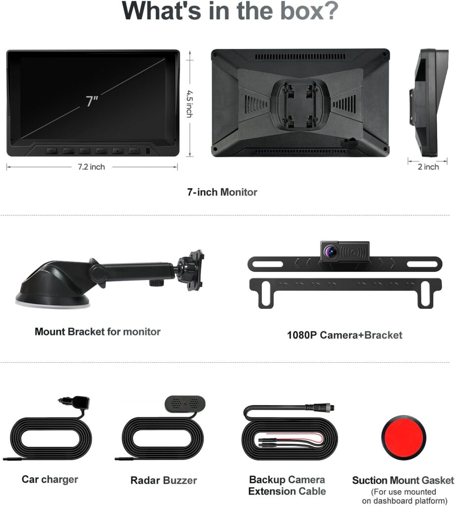 1080P Backup Camera with Backup Sensors Parking Distance Control (PDC) System, Back up Camera Waterproof Clear Night Vision Rear View Camera with 7 Monitor for Cars/Truck/SUV/RV/Van/Trailer