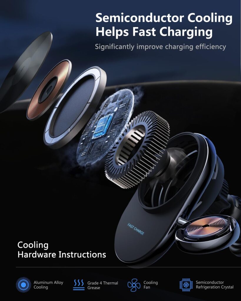2 in 1 Car Apple Watch Charger，18W Magsafe Car Charger Mount with Air Vent Cooling Fan ，Magnetic Wireless Car Charger for iPhone 17 Pro Max/17/16/15/14/13/12 and Apple Watch, Black