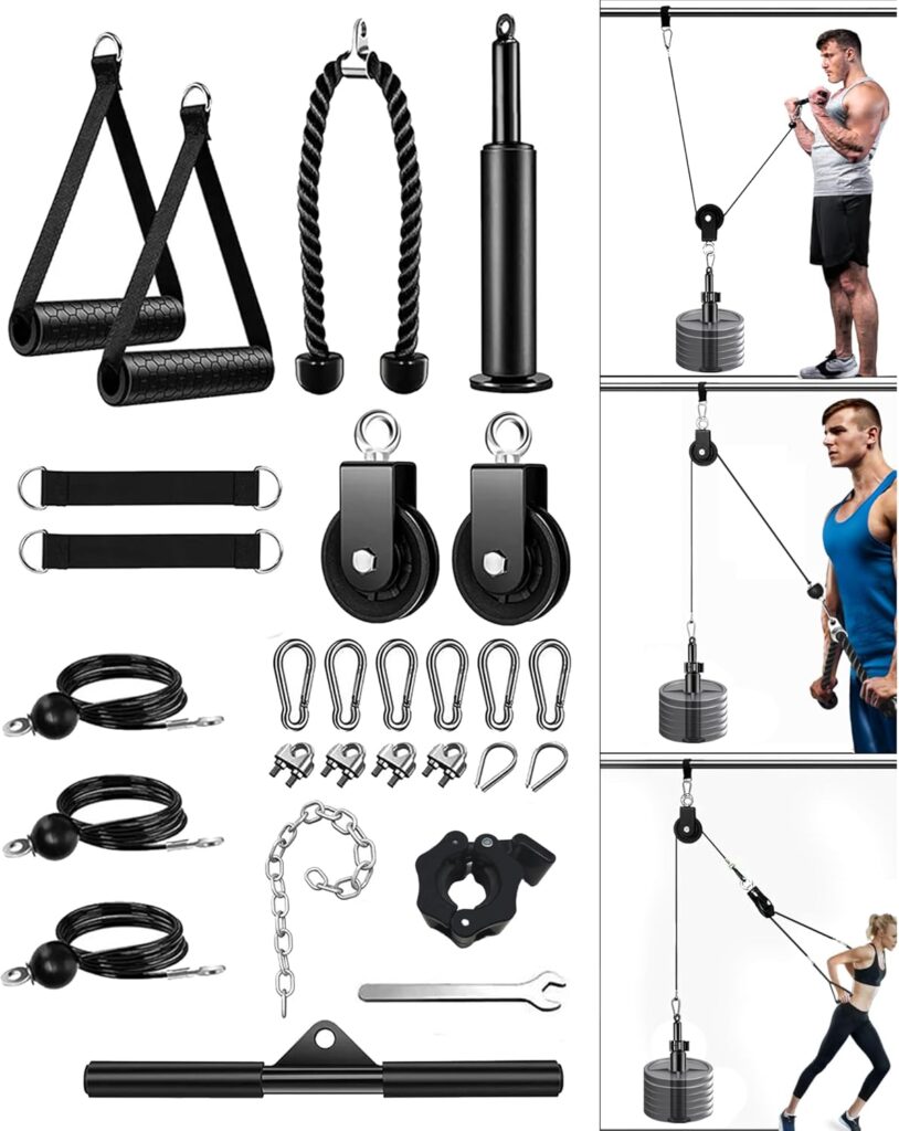 ASIEIT Weight Pulley System for Home Gym, Upgraded Cable Pulley Attachments for Garage Gym, Durable Cable Machine for LAT Pull Down, Biceps Curl, Tricep, Shoulder Workout
