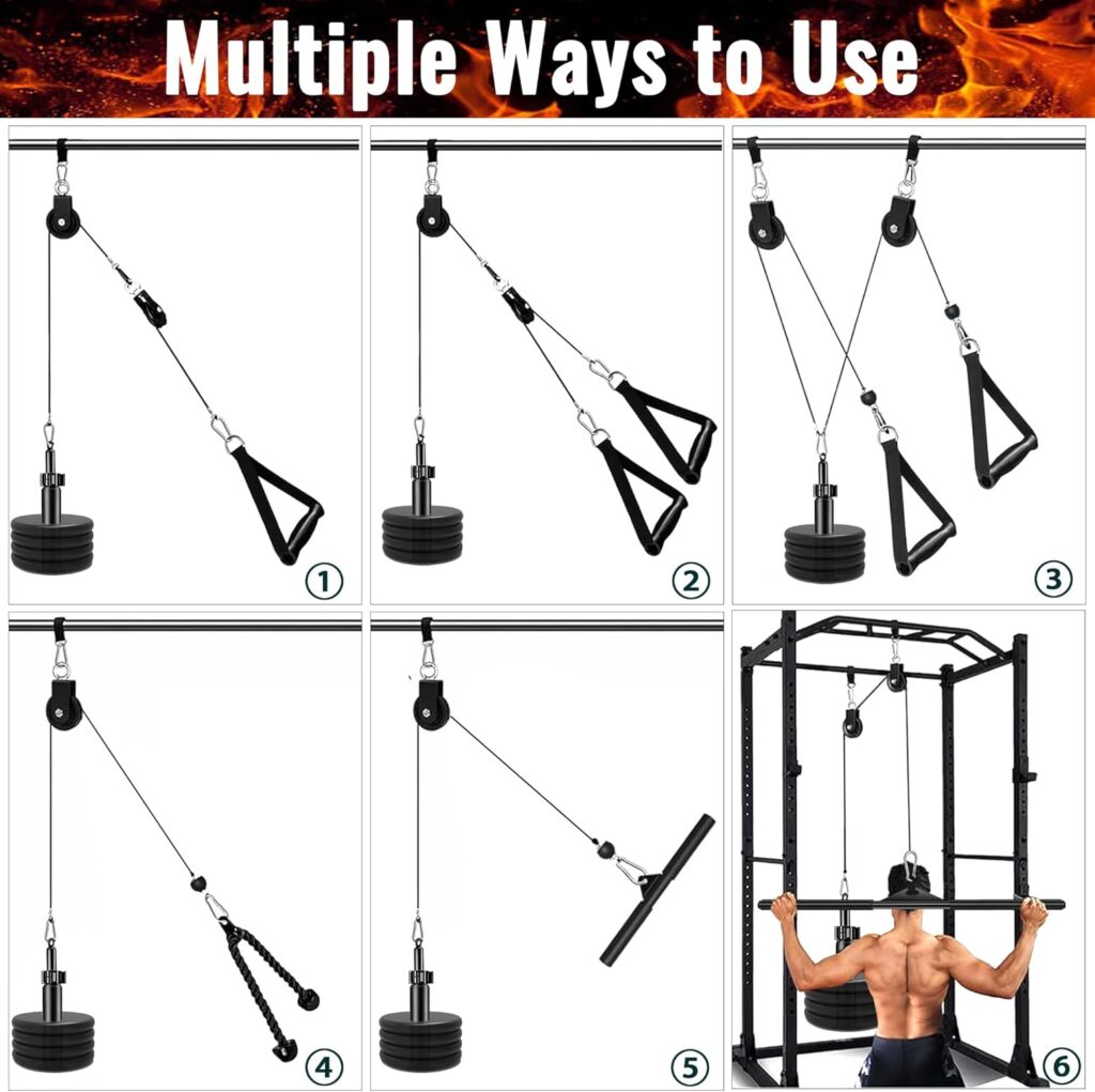 ASIEIT Weight Pulley System for Home Gym, Upgraded Cable Pulley Attachments for Garage Gym, Durable Cable Machine for LAT Pull Down, Biceps Curl, Tricep, Shoulder Workout