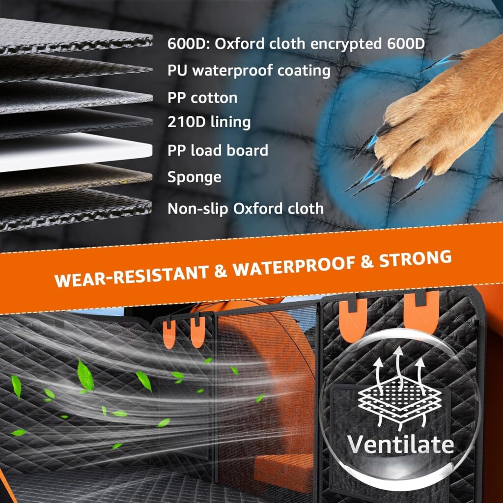 Dog Car Seat Cover for Back Seat Anti Scratch Waterproof, Back Seat Extender for Dogs with Door Protection, Hard Bottom Holds 400LBS, Dog Hammock for Car, SUV, Truck, Crew Cab Universal 54 x 59