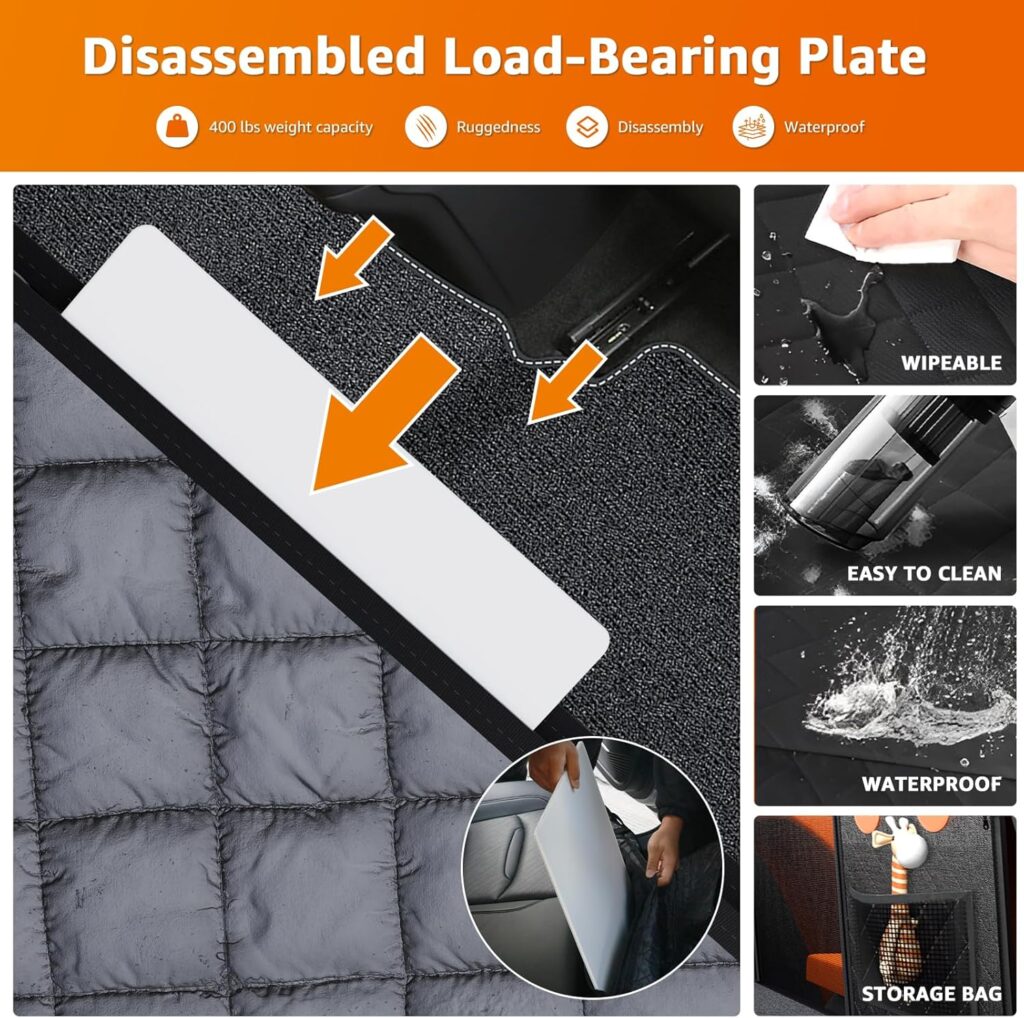 Dog Car Seat Cover for Back Seat Anti Scratch Waterproof, Back Seat Extender for Dogs with Door Protection, Hard Bottom Holds 400LBS, Dog Hammock for Car, SUV, Truck, Crew Cab Universal 54 x 59