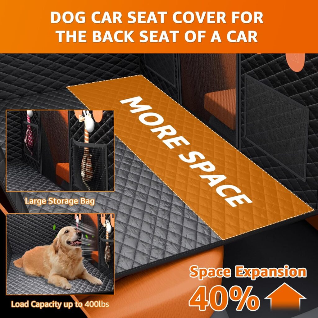 Dog Car Seat Cover for Back Seat Anti Scratch Waterproof, Back Seat Extender for Dogs with Door Protection, Hard Bottom Holds 400LBS, Dog Hammock for Car, SUV, Truck, Crew Cab Universal 54 x 59