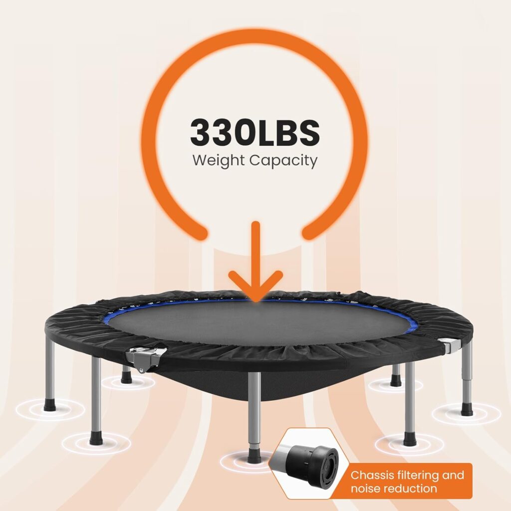 DUMOS 40/48 Foldable Mini Trampoline for Adults, Rebounder Trampoline with Adjustable Bar, Indoor/Outdoor Use, Max Load 330lbs