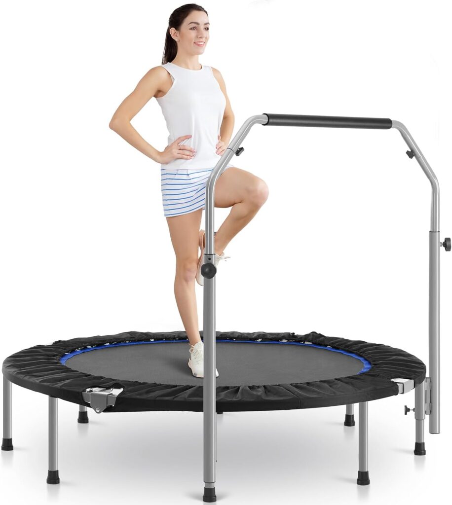 DUMOS 40/48 Foldable Mini Trampoline for Adults, Rebounder Trampoline with Adjustable Bar, Indoor/Outdoor Use, Max Load 330lbs