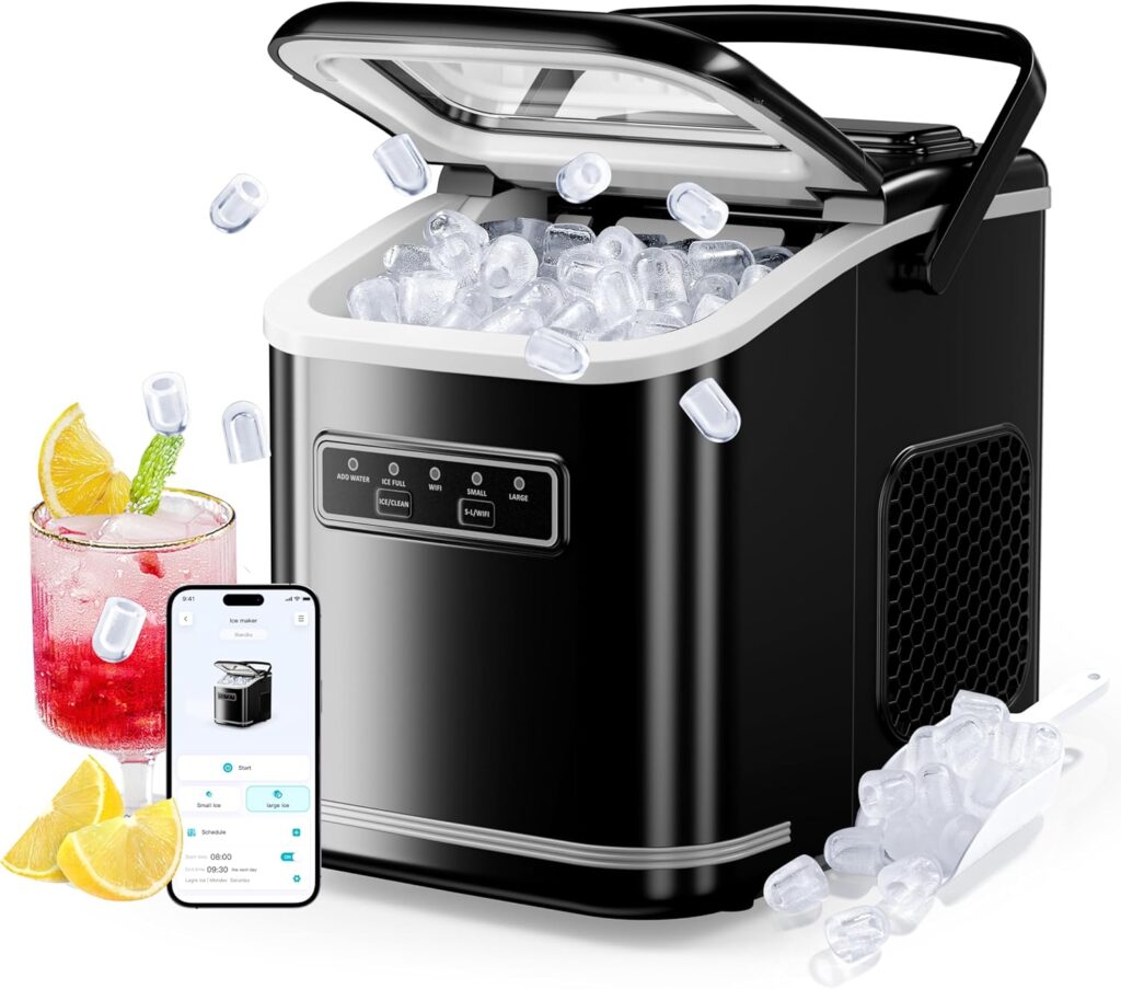 ecozy Smart Ice Maker, Portable Ice Makers Countertop with App  Voice Control, 9 Bullet Ice in 6 Mins, 26lbs/24Hrs, Self-Cleaning Ice Machine with Ice Scoop Basket and Bag for Home Kitchen Office RV