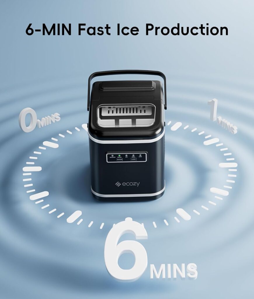 ecozy Smart Ice Maker, Portable Ice Makers Countertop with App  Voice Control, 9 Bullet Ice in 6 Mins, 26lbs/24Hrs, Self-Cleaning Ice Machine with Ice Scoop Basket and Bag for Home Kitchen Office RV