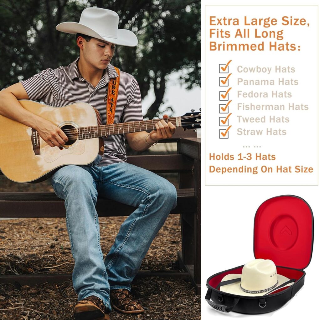 Foeran Travel Hat Case For Cowboy Panama  Fedora Hat, Waterproof  Crush Proof Cowboy Hat Box Wide-brimmed Hats Storage Holder Hat Carrier - Large, Black