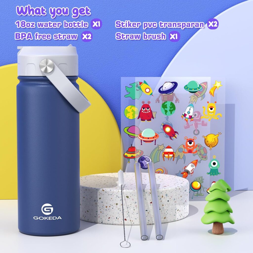 GoKEDA 18oz Kids Water Bottle, Insulated Water Bottles with Stickers, 18/8 Stainless Steel Vacuum Leak Proof Straw Cup for School, Gifts for Boys(Dark Blue) GoKEDA 18oz Kids Water Bottle, Insulated Water Bottles with Stickers, 18/8 Stainless Steel Vacuum Leak Proof Straw Cup for School, Gifts for Boys(Dark Blue)