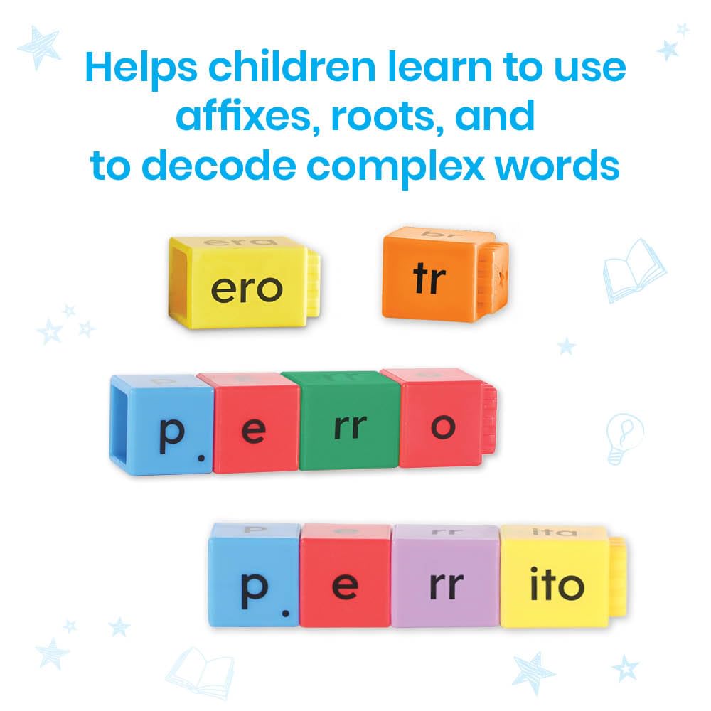 hand2mind Spanish Reading Rods Prefixes  Suffixes, Word Building Activities, Alphabet Linking Cubes, Letter Blocks for Spelling, Learn Spanish for Kids, Spanish Classroom Must Haves