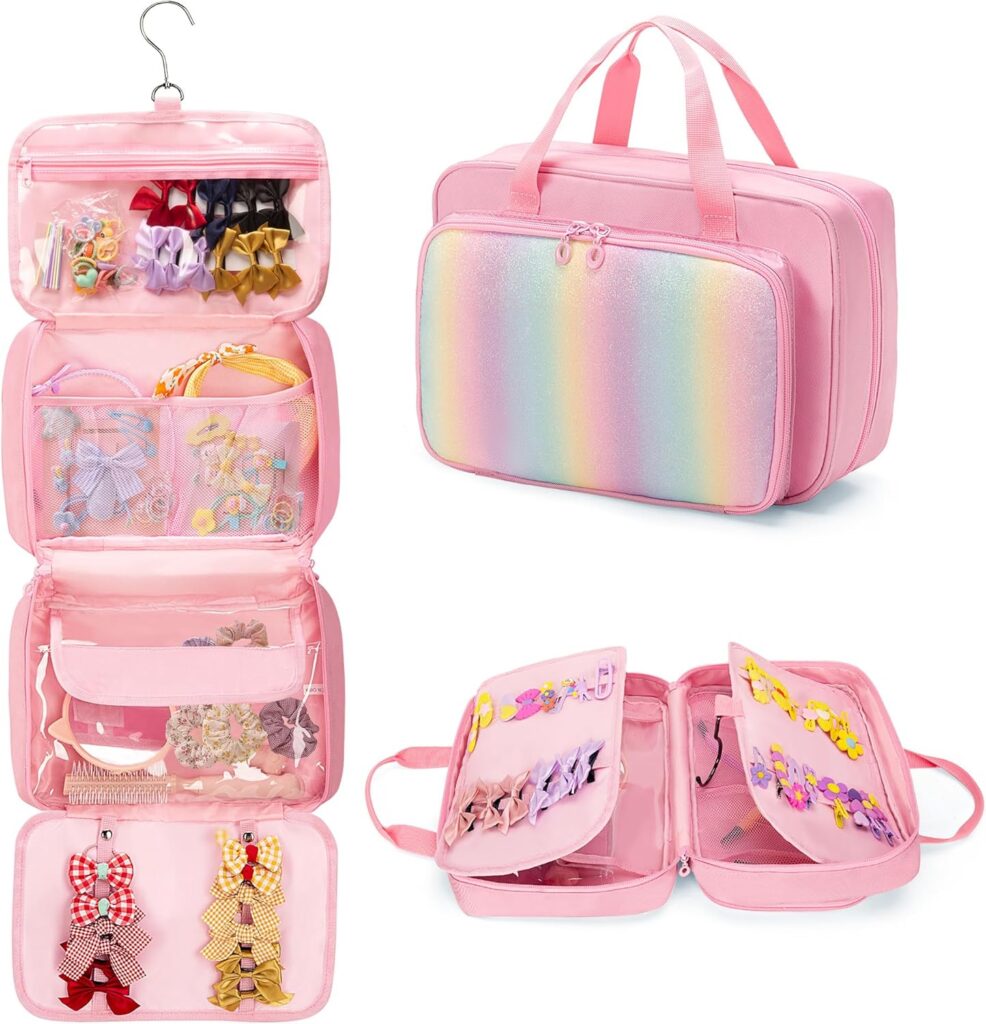 Hanging Hair Accessories Organizer for Baby Girls, Hair Bow Storage Bag, Travel Hair Stuff Case for Hair Clips, Hair Ties, Headbands, Scrunchies, Pink (Bag only) Hanging Hair Accessories Organizer for Baby Girls, Hair Bow Storage Bag, Travel Hair Stuff Case for Hair Clips, Hair Ties, Headbands, Scrunchies, Pink (Bag only)