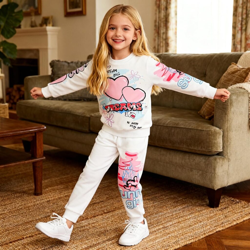 Kids Toddler Girl Clothes Heart Letter Print Long-sleeved round collar top+Letter Print Pants Outfits Set