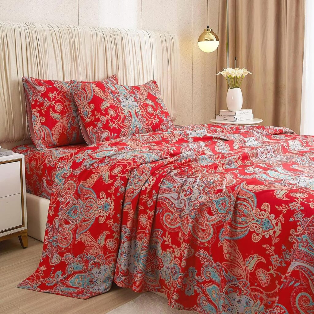 LifeTB 3 Piece Floral Bed Sheets Set Twin XL Sheets  Pillowcase Set - Extra Soft Vintage Blue Floral Sheets Set Deep Pocket 16 - Botanical Flower Luxury Soft Cooling Bed Sheets for Twin XL Size Bed