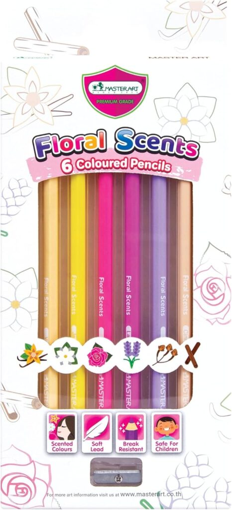 MASTERART Scented Colored Pencils 6 Colors for Kids Coloring (Floral Scents)