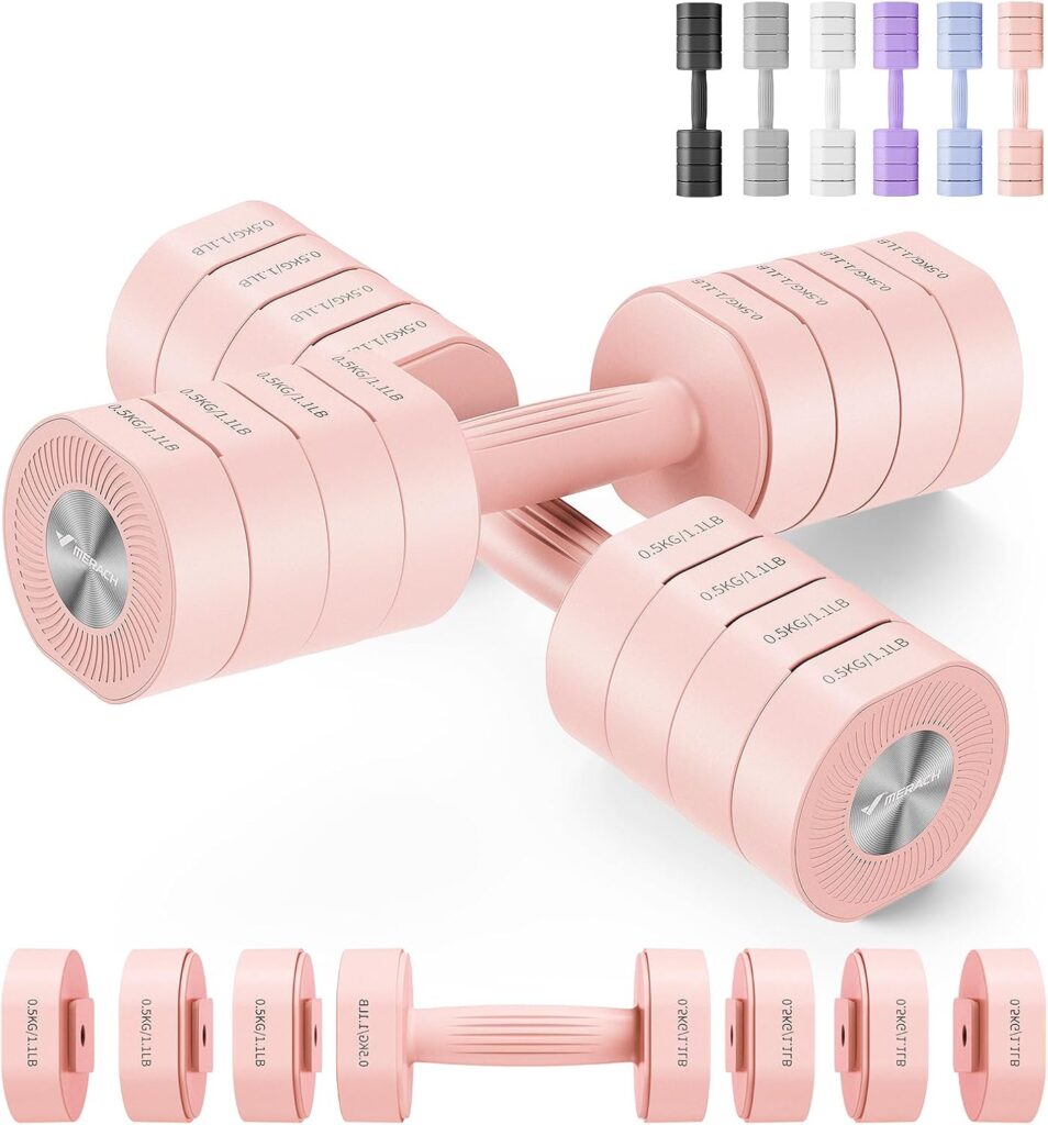MERACH Dumbbell Set of 2, Adjustable Weight, Anti-slip Handle, Macaron Colors, Each 2.2/4.4/6.6/8.8 lbs, 4 in 1 Hand Weights for Women at Home MERACH Dumbbell Set of 2, Adjustable Weight, Anti-slip Handle, Macaron Colors, Each 2.2/4.4/6.6/8.8 lbs, 4 in 1 Hand Weights for Women at Home