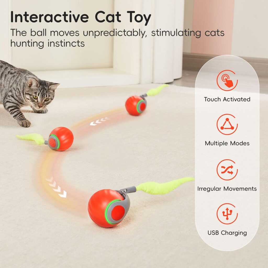 Potaroma Moving Ball Cat Toys with Feather Tail, Rechargeable 2025 New Interactive Toy for Indoor Cats Exercise, Smart Interactive Kitten Rolling Ball, Orange Potaroma Moving Ball Cat Toys with Feather Tail, Rechargeable 2025 New Interactive Toy for Indoor Cats Exercise, Smart Interactive Kitten Rolling Ball, Orange