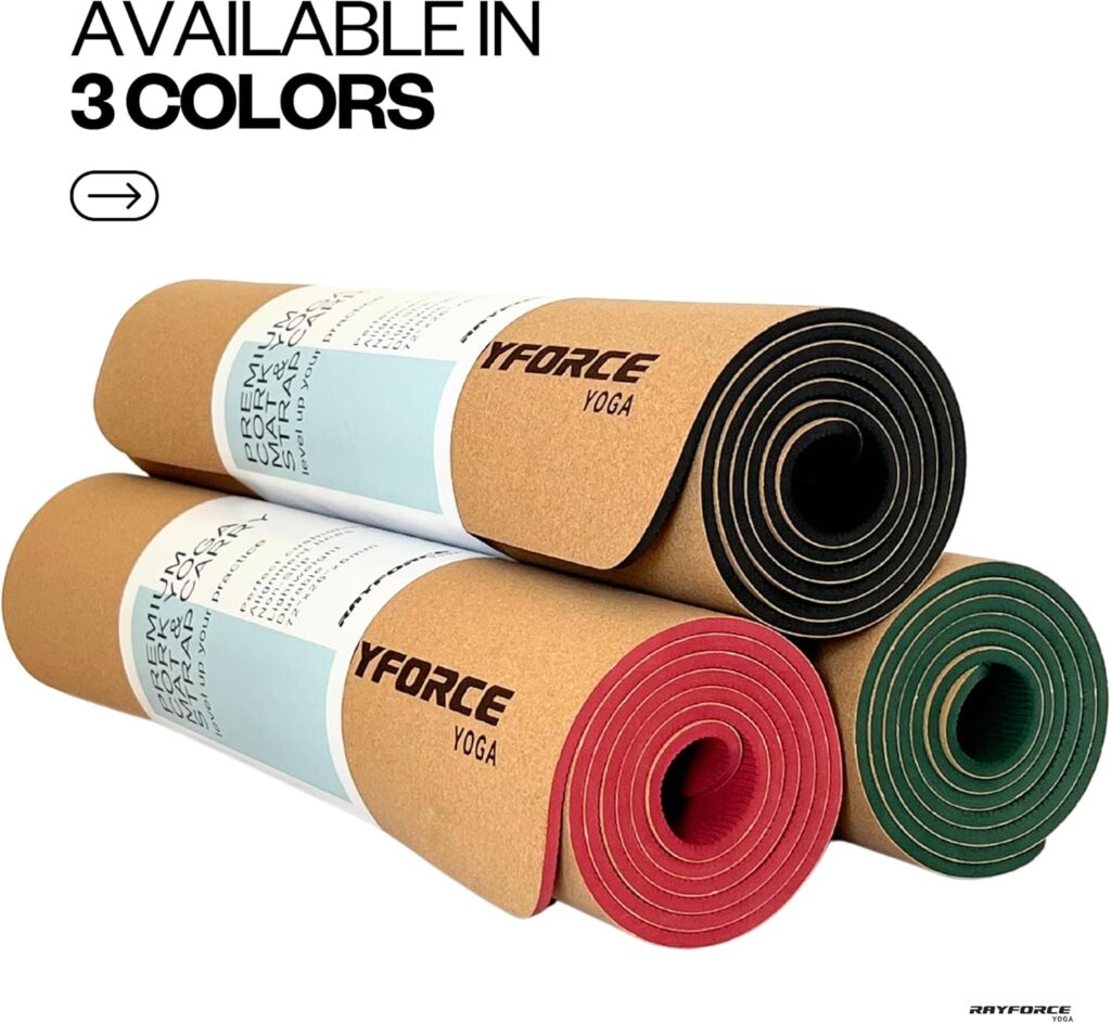 RAYFORCE Yoga Mat Cork Premium – With Alignment Lines | Non Slip, Eco-Friendly, Non-Toxic | 6mm | 72×26 in RAYFORCE Yoga Mat Cork Premium – With Alignment Lines | Non Slip, Eco-Friendly, Non-Toxic | 6mm | 72×26 in