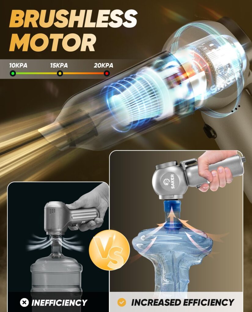 Saker Car Vacuum Portable 6-in-1 Handheld Cordless Vacuums, 20000PA Suction, 7800mAh Blower, Window Breaker, Seatbelt Cutter for Car, Home  Office Cleaning SW102 Silver