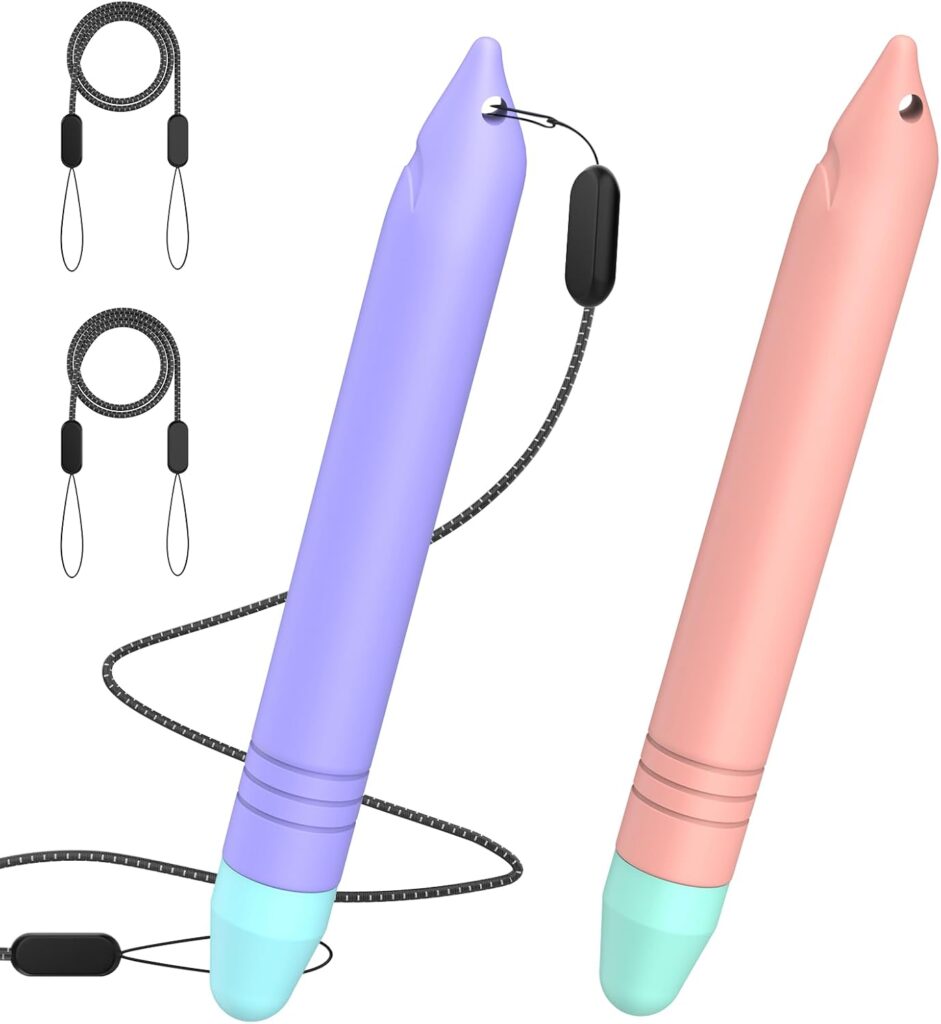 Stylus Pens for Kids, MEKO 2 Pack Kid-Friendly Tablet Pen with Tethers Work for Amazon Fire Tablet, iPad, iPhone, Android Tablets, All Touchscreen Devices (Pink+Purple)