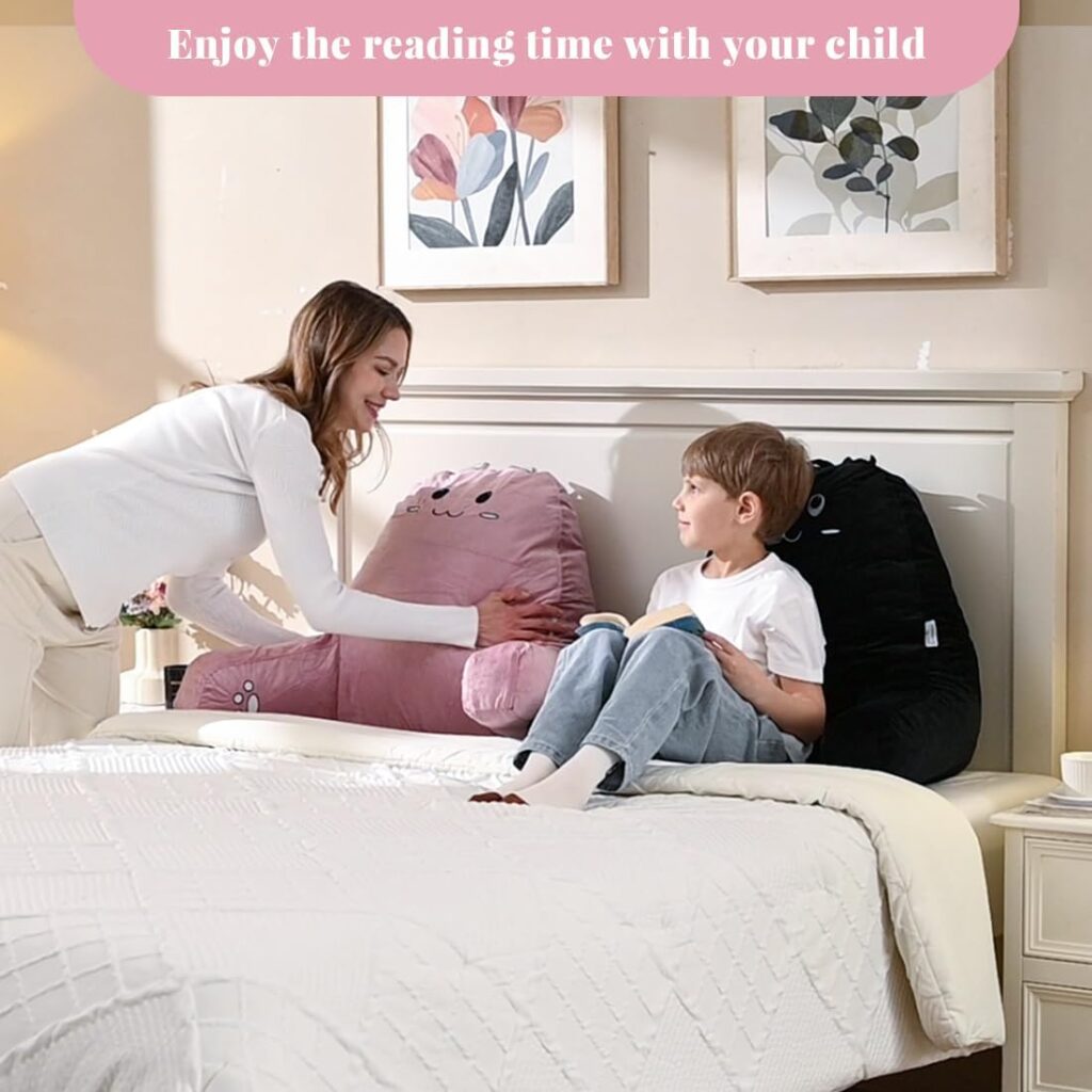 SUNSIDE Reading Pillow for Sitting in Bed, Cute Back Pillows for Adult, Shredded Memory Foam Bed Rest with Arms, Cat Design Bed Pillow, Relaxing, Watching TV, Gaming