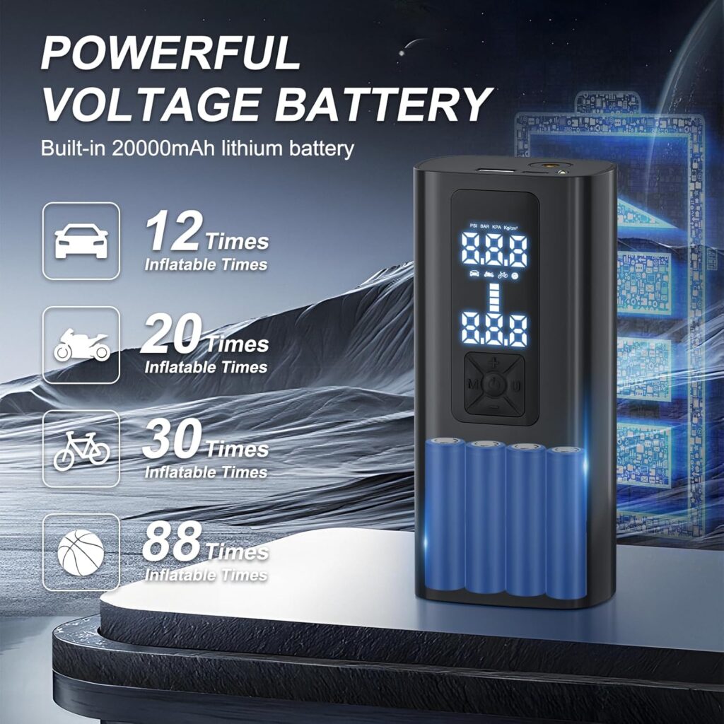 Tire Inflator Portable Air Compressor,150 PSI Portable Air Pump for Car Tires,Electric Bike Tire Pump for Car, Motorcycle, Bicycle, Ball, with Pressure LCD Display, LED Light