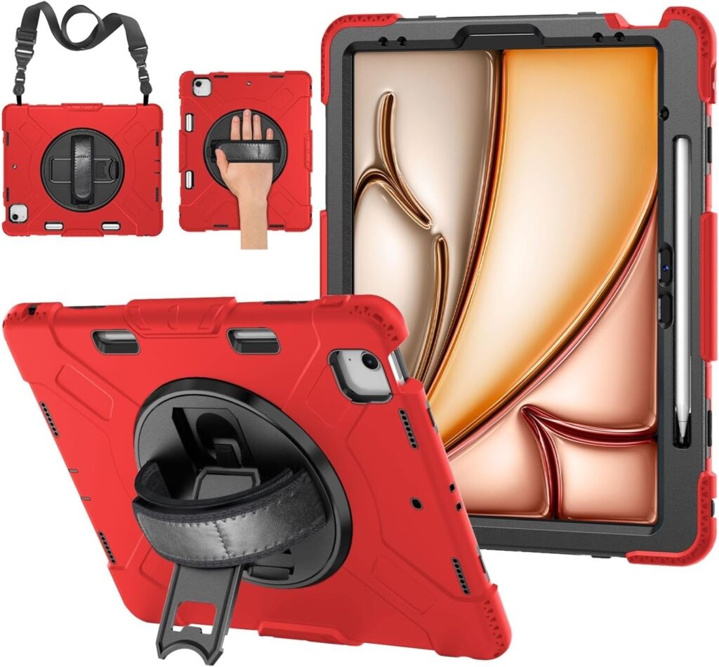 TNP Protective Case for iPad Air 13 Inch M2 6th 2024 iPad Pro 12.9 6th/5th/4th/3rd Gen (2022 2021 2020 2018) - Shockproof Cover w/Pencil Holder, Handle, Adjustable Stand Shoulder Strap, Red TNP Protective Case for iPad Air 13 Inch M2 6th 2024 iPad Pro 12.9 6th/5th/4th/3rd Gen (2022 2021 2020 2018) - Shockproof Cover w/Pencil Holder, Handle, Adjustable Stand Shoulder Strap, Red