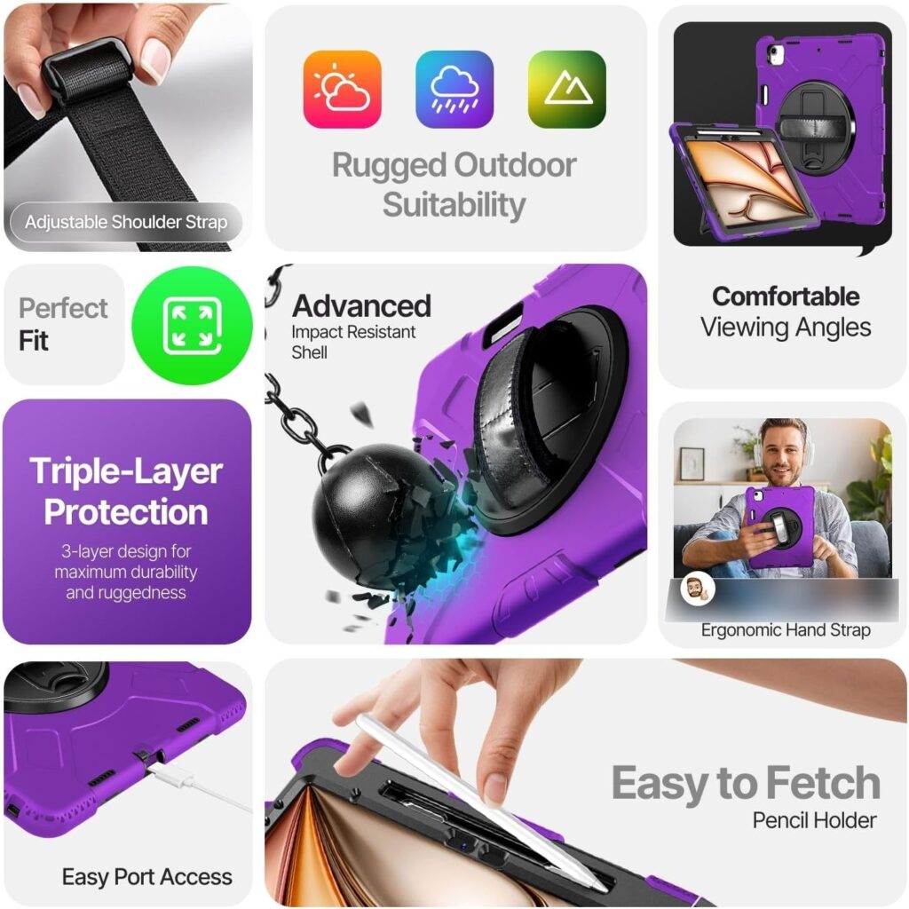 TNP Protective Case for iPad Air 13 Inch M2 6th 2024 iPad Pro 12.9 6th/5th/4th/3rd Gen (2022 2021 2020 2018) - Shockproof Cover w/Pencil Holder, Handle, Adjustable Stand Shoulder Strap, Red TNP Protective Case for iPad Air 13 Inch M2 6th 2024 iPad Pro 12.9 6th/5th/4th/3rd Gen (2022 2021 2020 2018) - Shockproof Cover w/Pencil Holder, Handle, Adjustable Stand Shoulder Strap, Red